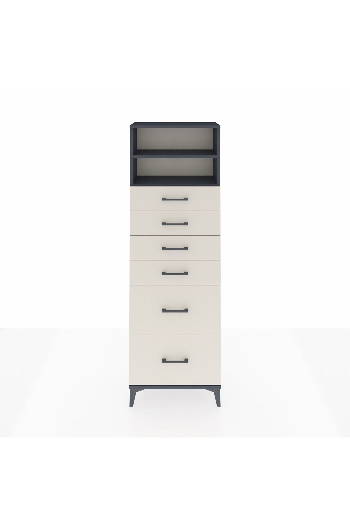 Arges Dolap 2 Raflı 6 Çekmeceli 60x30x182 Antrasit-Aytaşı