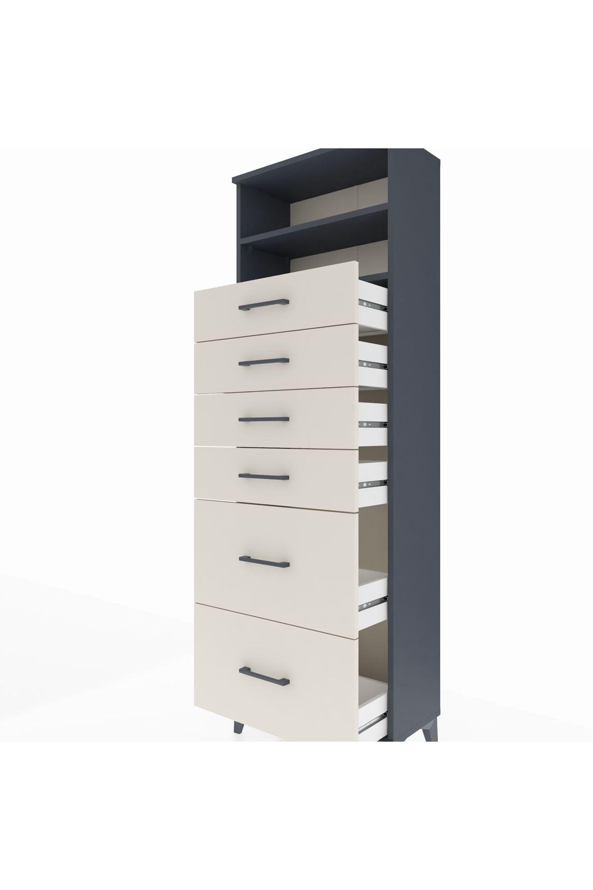 Arges Dolap 2 Raflı 6 Çekmeceli 60x30x182 Antrasit-Aytaşı