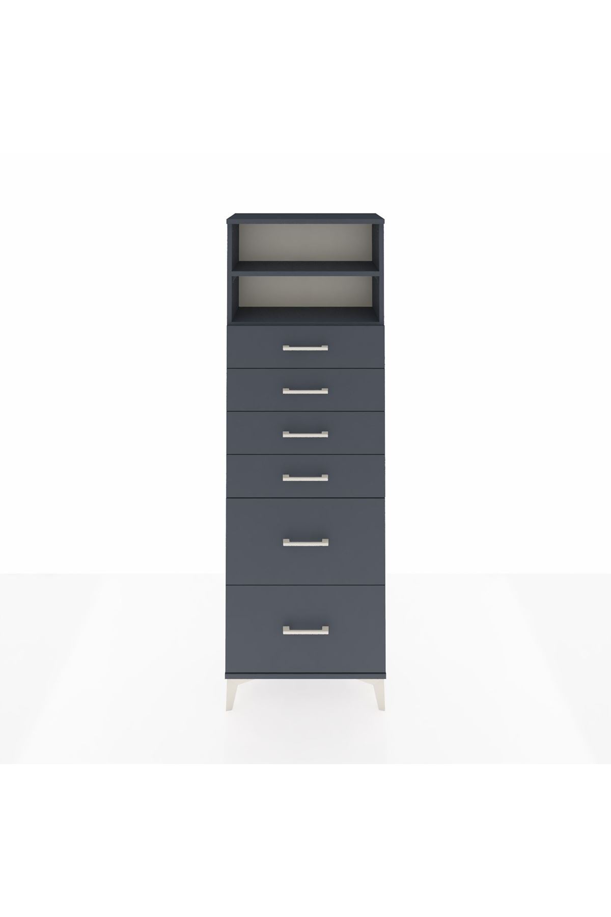 Arges Dolap 2 Raflı 6 Çekmeceli 60x30x182 Antrasit-Antrasit