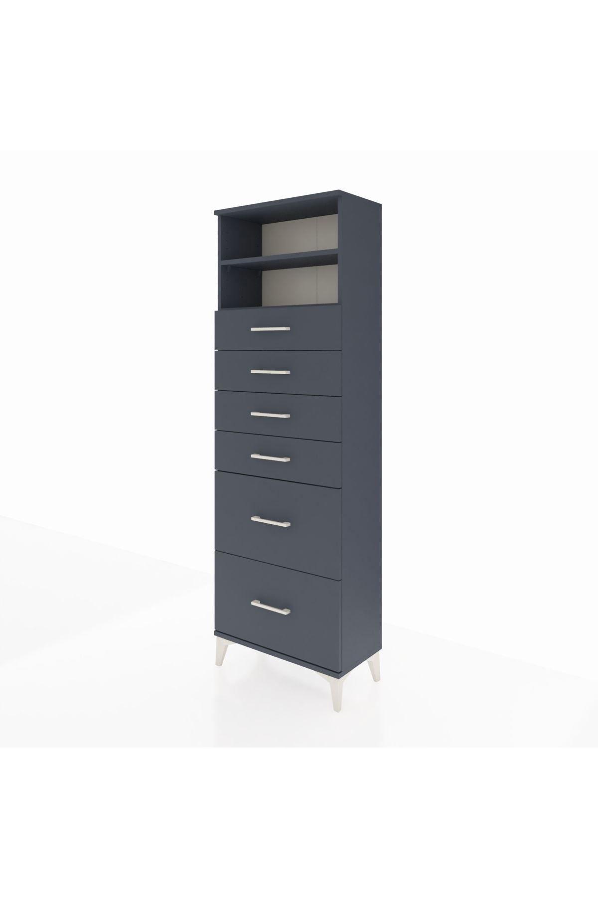 Arges Dolap 2 Raflı 6 Çekmeceli 60x30x182 Antrasit-Antrasit