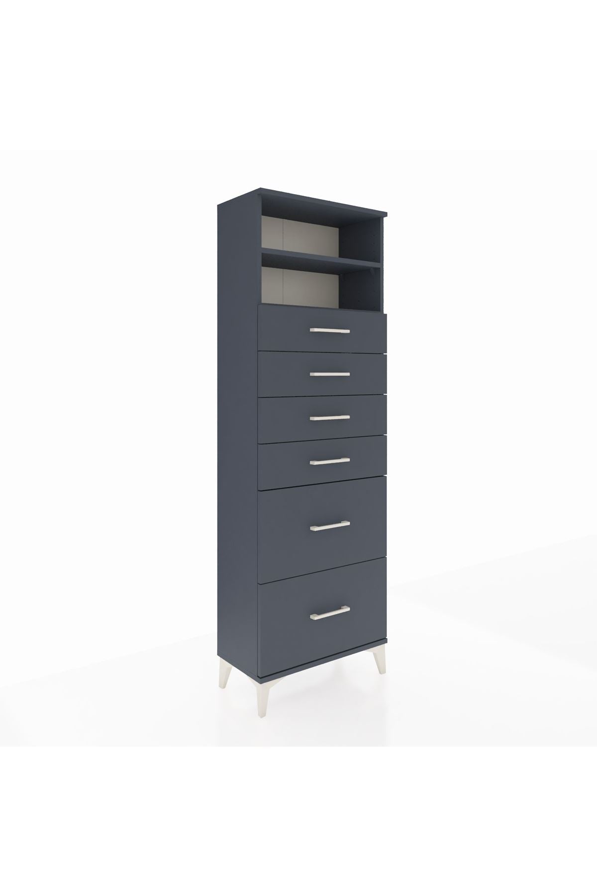 Arges Dolap 2 Raflı 6 Çekmeceli 60x30x182 Antrasit-Antrasit