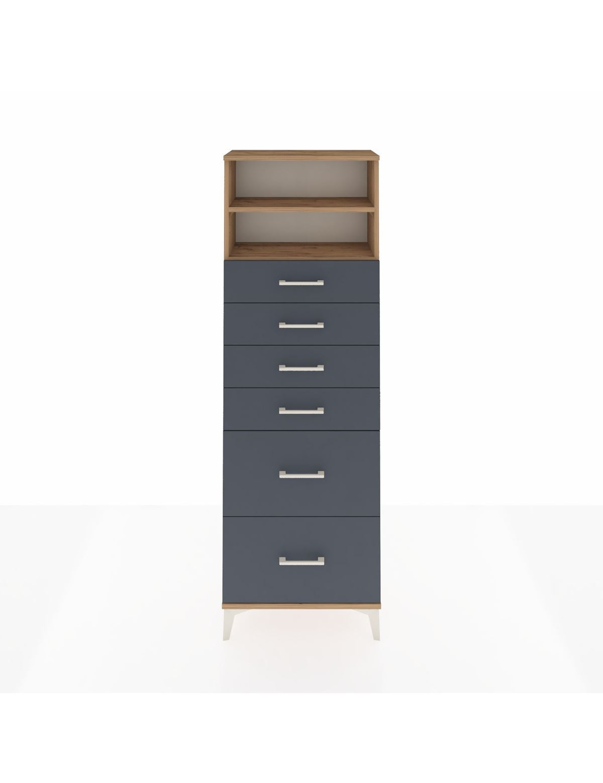 Arges Dolap 2 Raflı 6 Çekmeceli 60x30x182 Çam-Antrasit