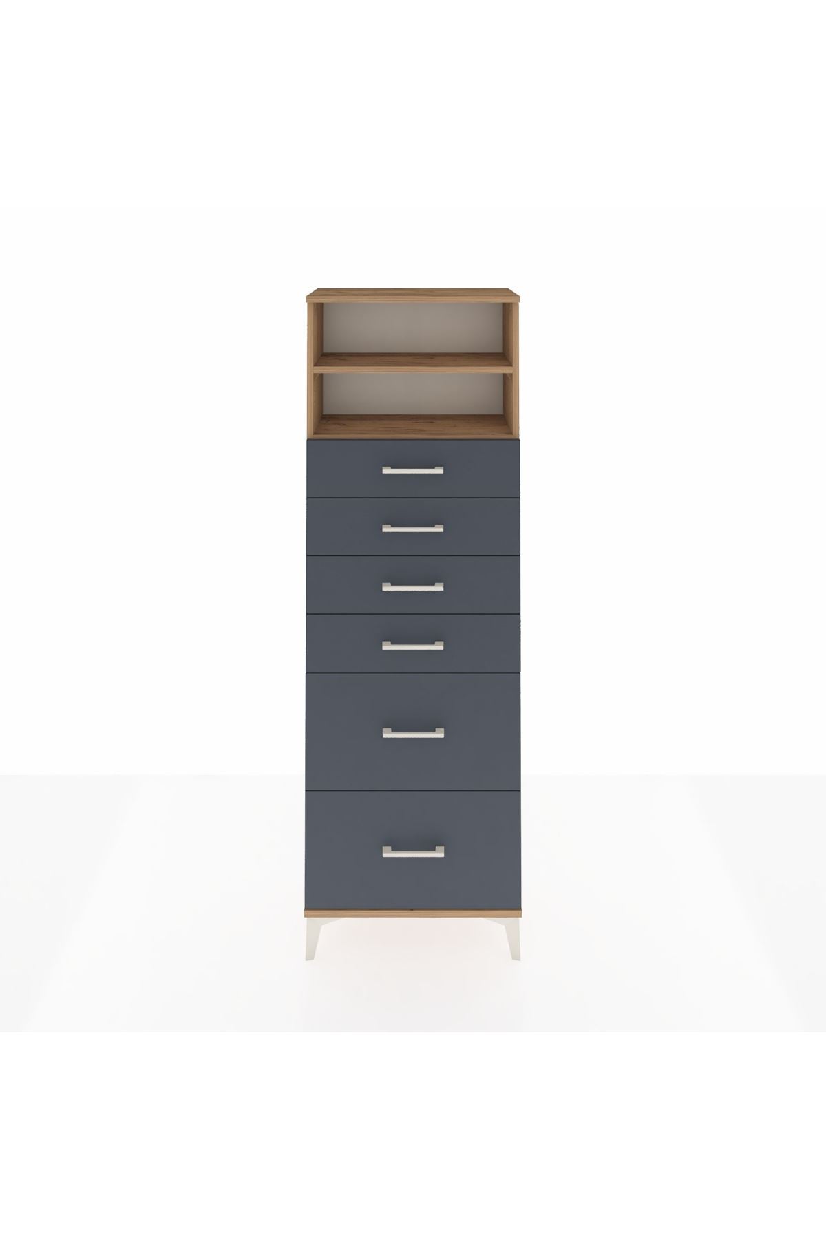 Arges Dolap 2 Raflı 6 Çekmeceli 60x30x182 Çam-Antrasit