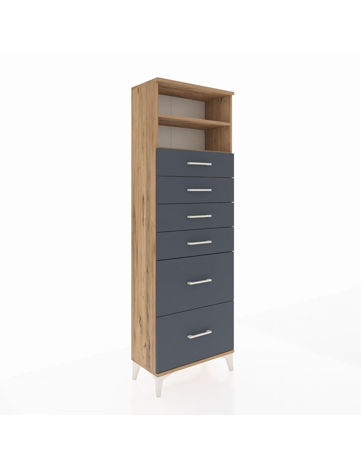 Arges Dolap 2 Raflı 6 Çekmeceli 60x30x182 Çam-Antrasit