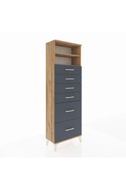 Arges Dolap 2 Raflı 6 Çekmeceli 60x30x182 Çam-Antrasit