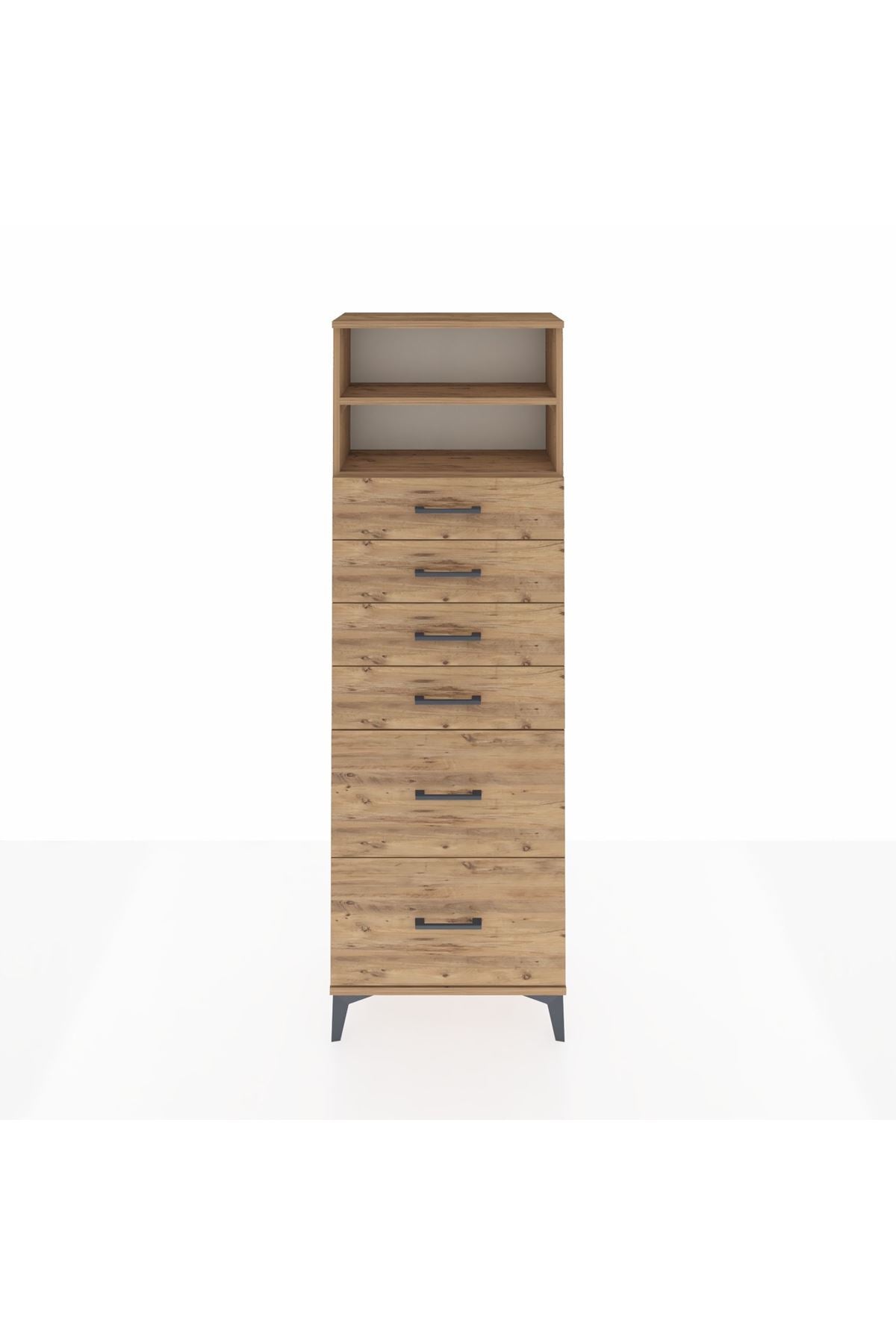 Arges Dolap 2 Raflı 6 Çekmeceli 60x30x182 Çam-Çam