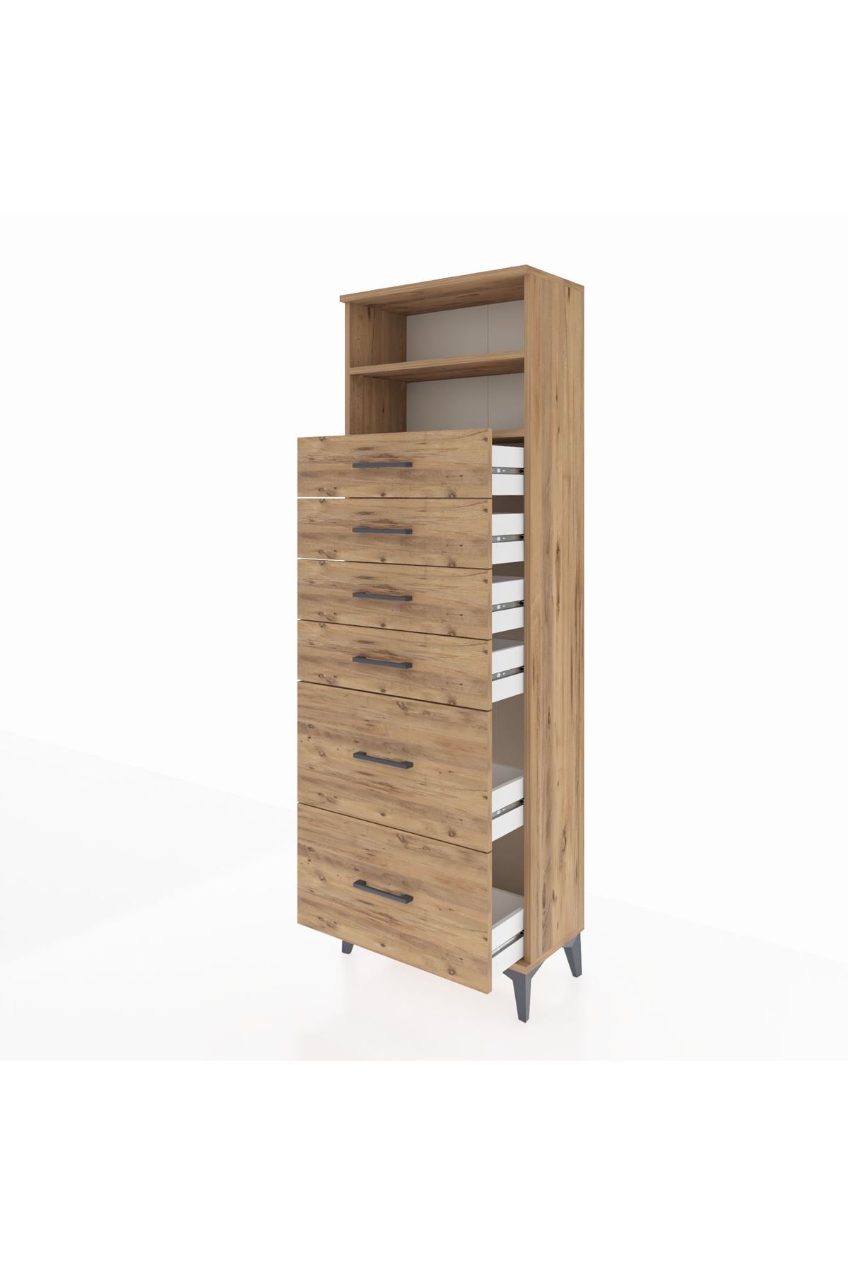 Arges Dolap 2 Raflı 6 Çekmeceli 60x30x182 Çam-Çam