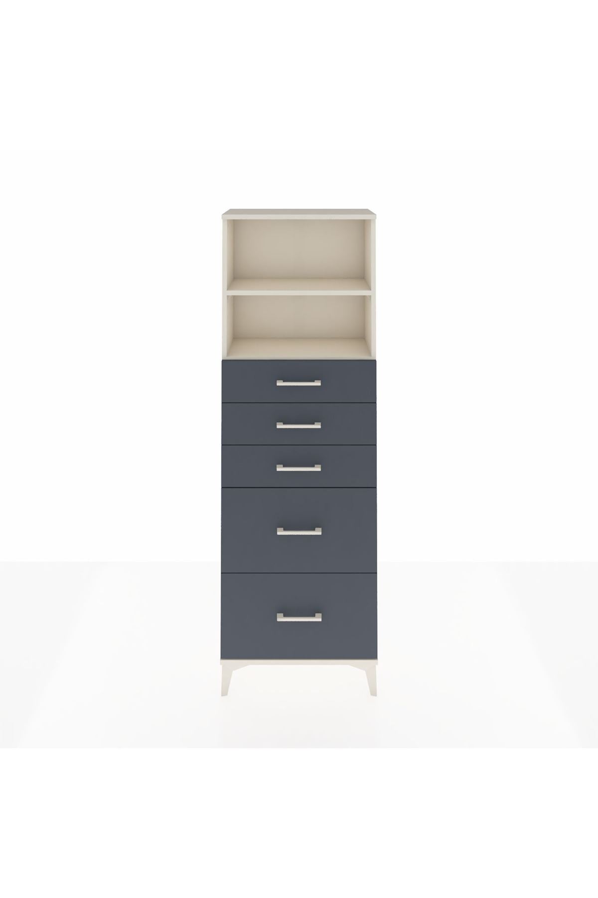 Arges Dolap 2 Raflı 5 Çekmeceli 60x30x182 Aytaşı-Antrasit