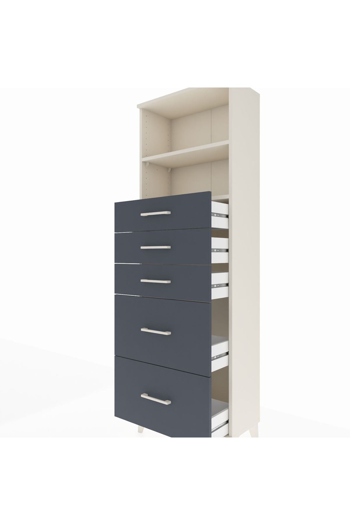 Arges Dolap 2 Raflı 5 Çekmeceli 60x30x182 Aytaşı-Antrasit