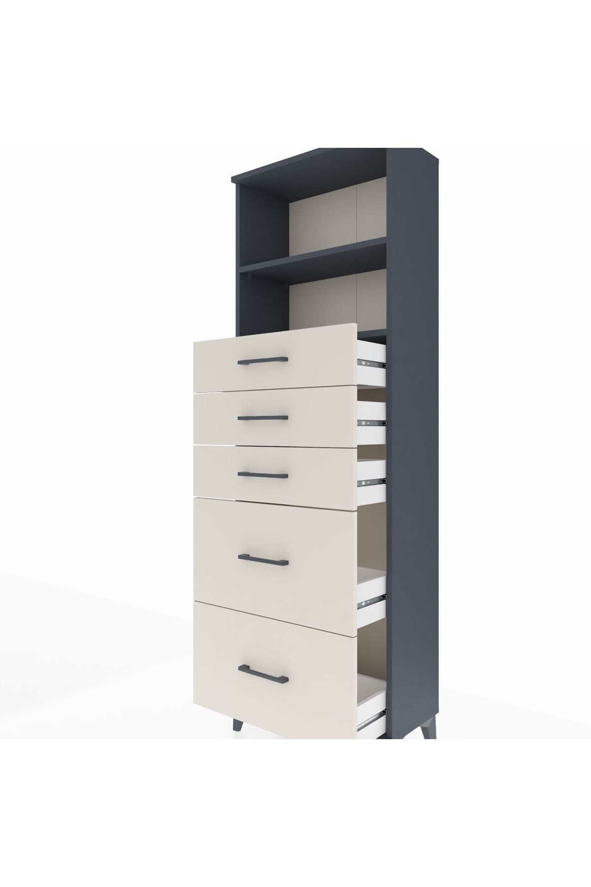 Arges Dolap 2 Raflı 5 Çekmeceli 60x30x182 Antrasit-Aytaşı