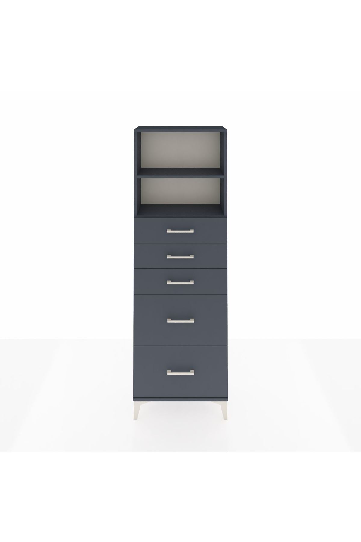 Arges Dolap 2 Raflı 5 Çekmeceli 60x30x182 Antrasit-Antrasit