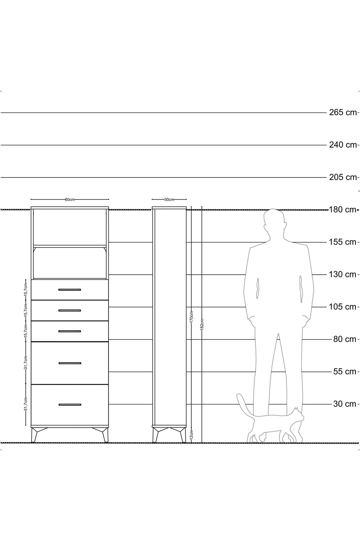 Arges Dolap 2 Raflı 5 Çekmeceli 60x30x182 Antrasit-Aytaşı