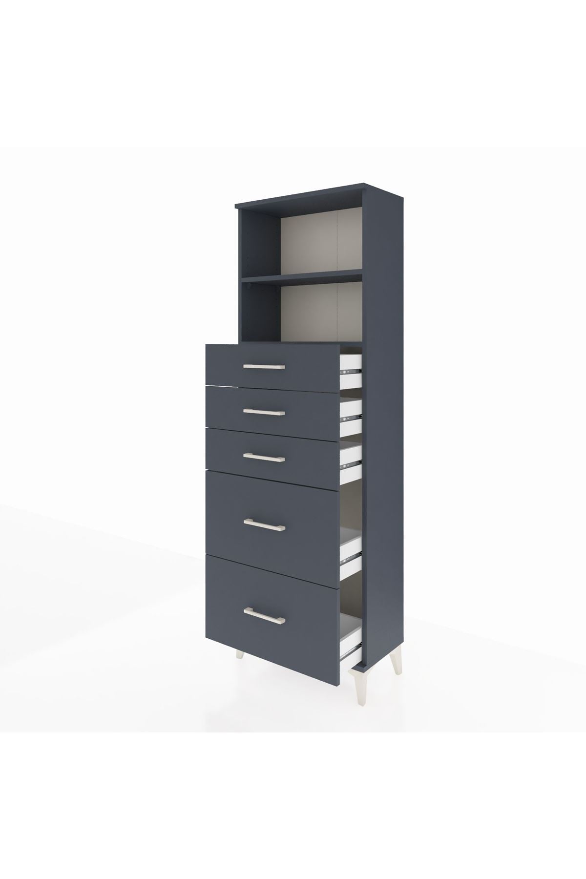 Arges Dolap 2 Raflı 5 Çekmeceli 60x30x182 Antrasit-Antrasit