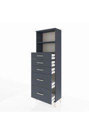 Arges Dolap 2 Raflı 5 Çekmeceli 60x30x182 Antrasit-Antrasit