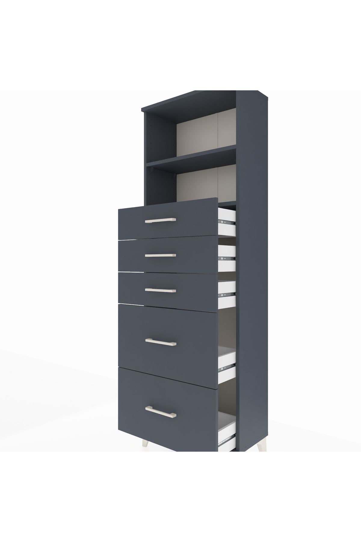 Arges Dolap 2 Raflı 5 Çekmeceli 60x30x182 Antrasit-Antrasit