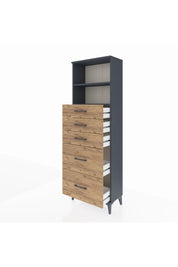 Arges Dolap 2 Raflı 5 Çekmeceli 60x30x182 Antrasit-Çam