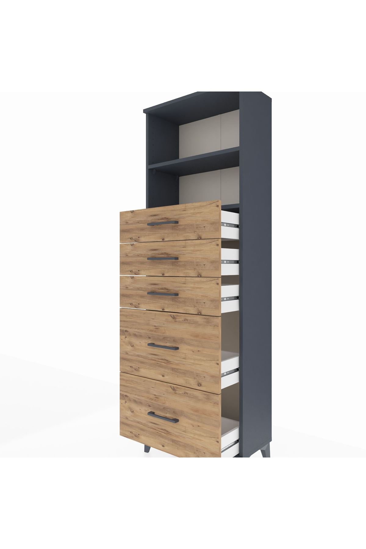 Arges Dolap 2 Raflı 5 Çekmeceli 60x30x182 Antrasit-Çam