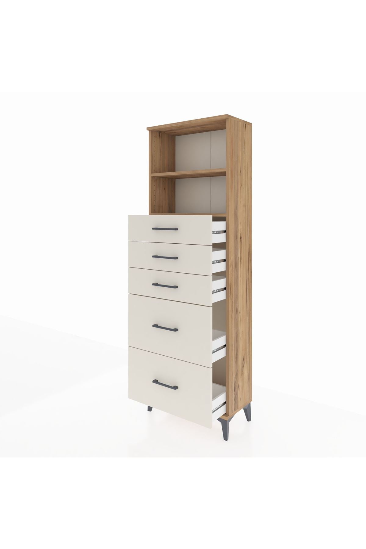 Arges Dolap 2 Raflı 5 Çekmeceli 60x30x182 Çam-Aytaşı