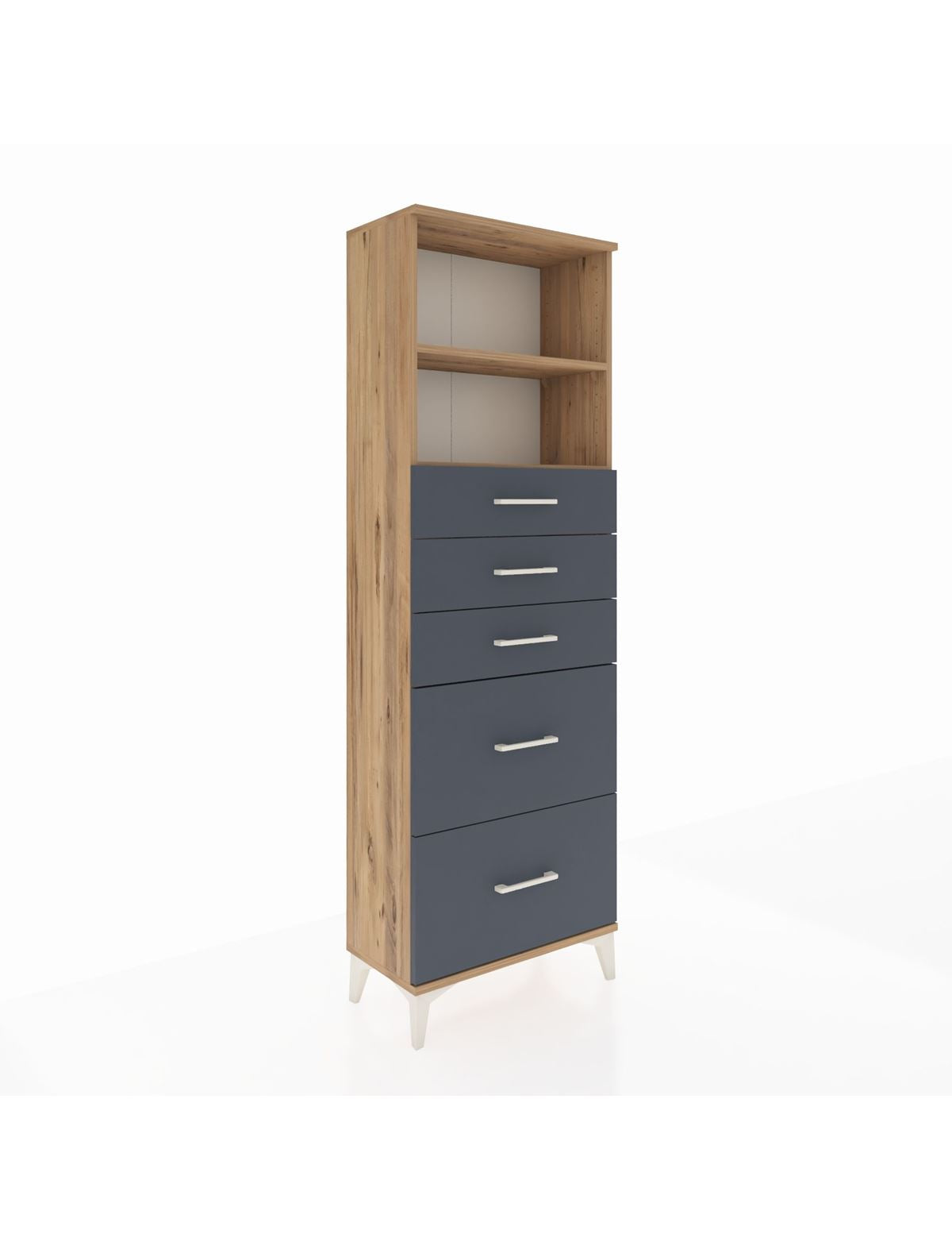 Arges Dolap 2 Raflı 5 Çekmeceli 60x30x182 Çam-Antrasit