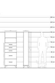 Arges Dolap 2 Raflı 5 Çekmeceli 60x30x182 Çam-Antrasit