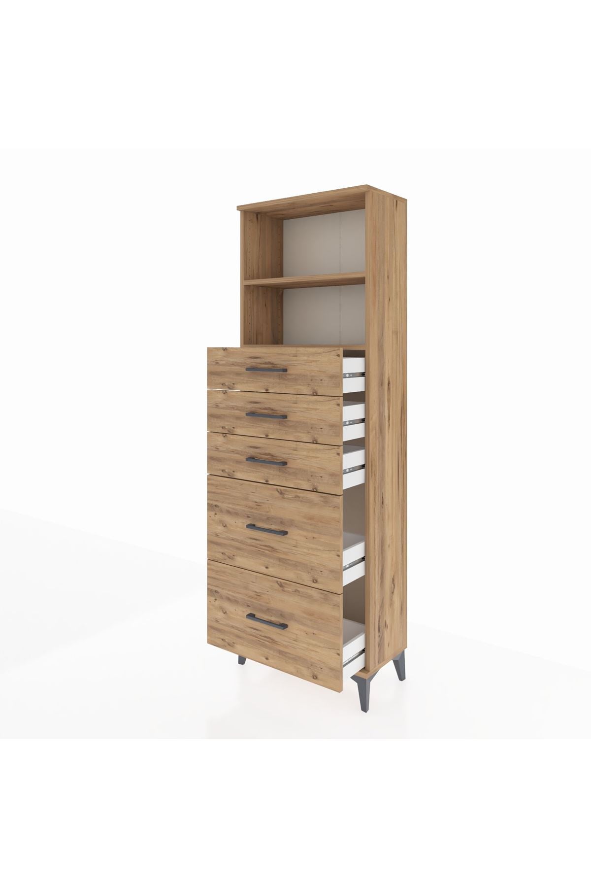 Arges Dolap 2 Raflı 5 Çekmeceli 60x30x182 Çam-Çam