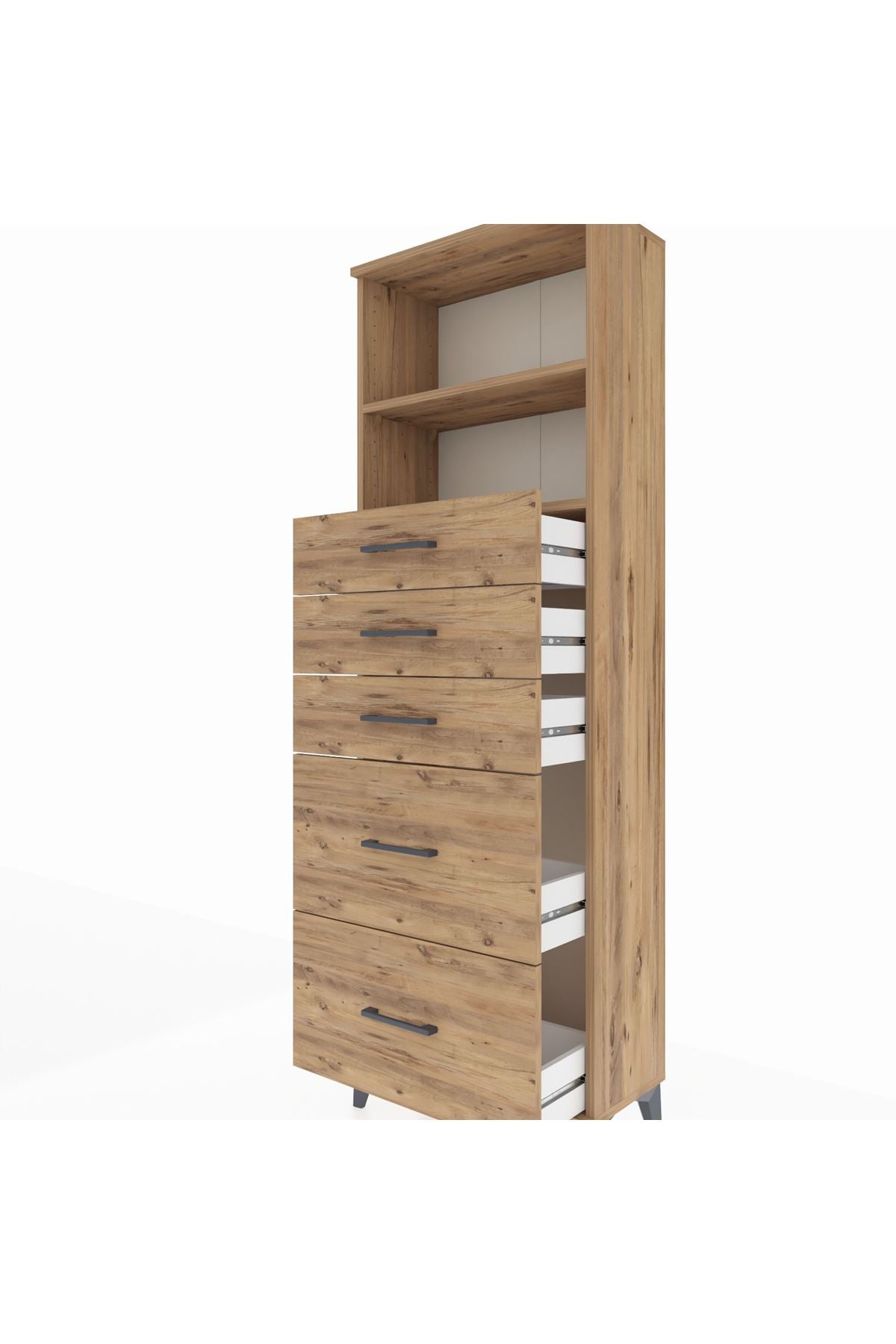 Arges Dolap 2 Raflı 5 Çekmeceli 60x30x182 Çam-Çam