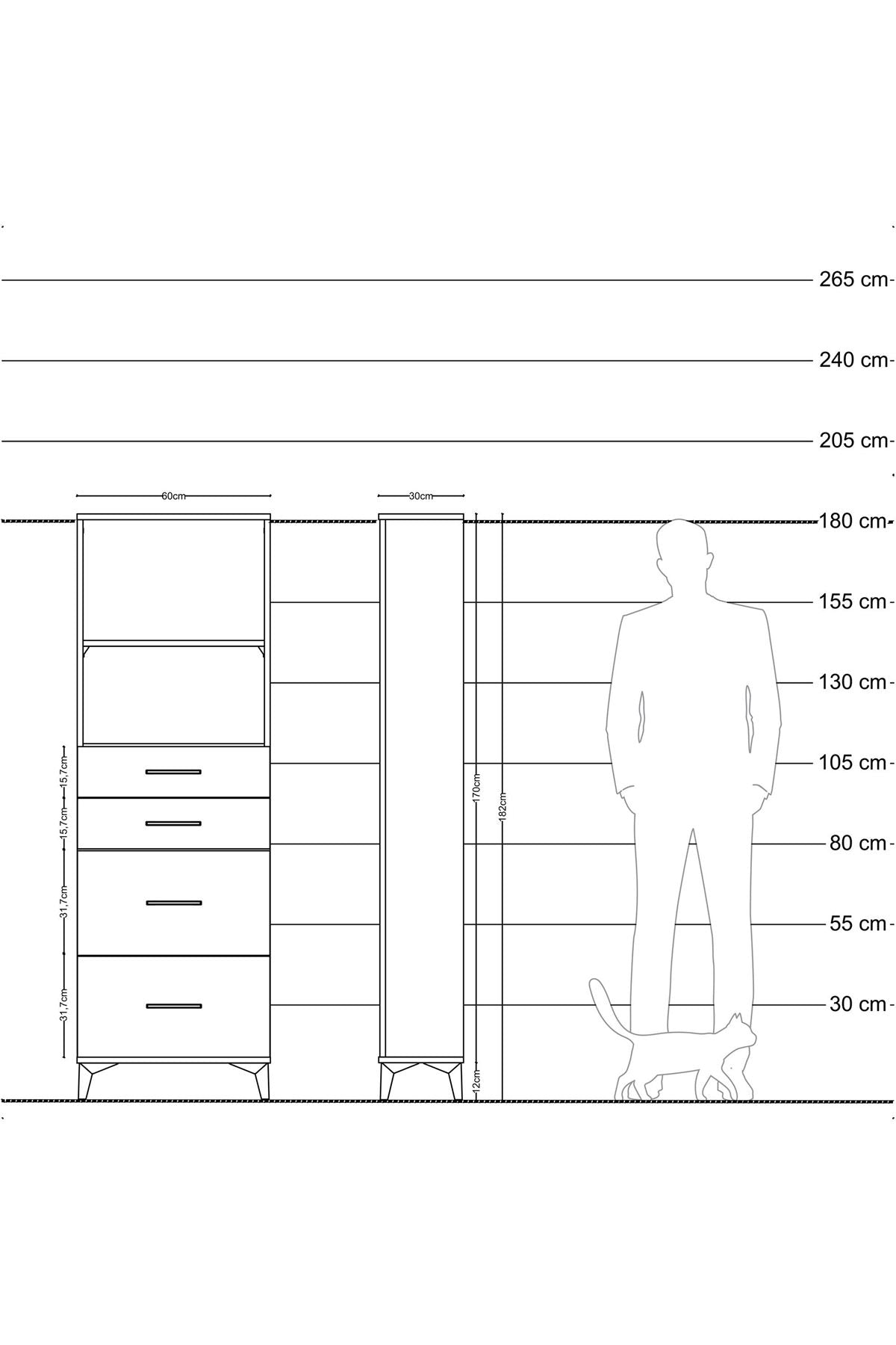 Arges Dolap 2 Raflı 4 Çekmeceli 60x30x182 Aytaşı-Çam