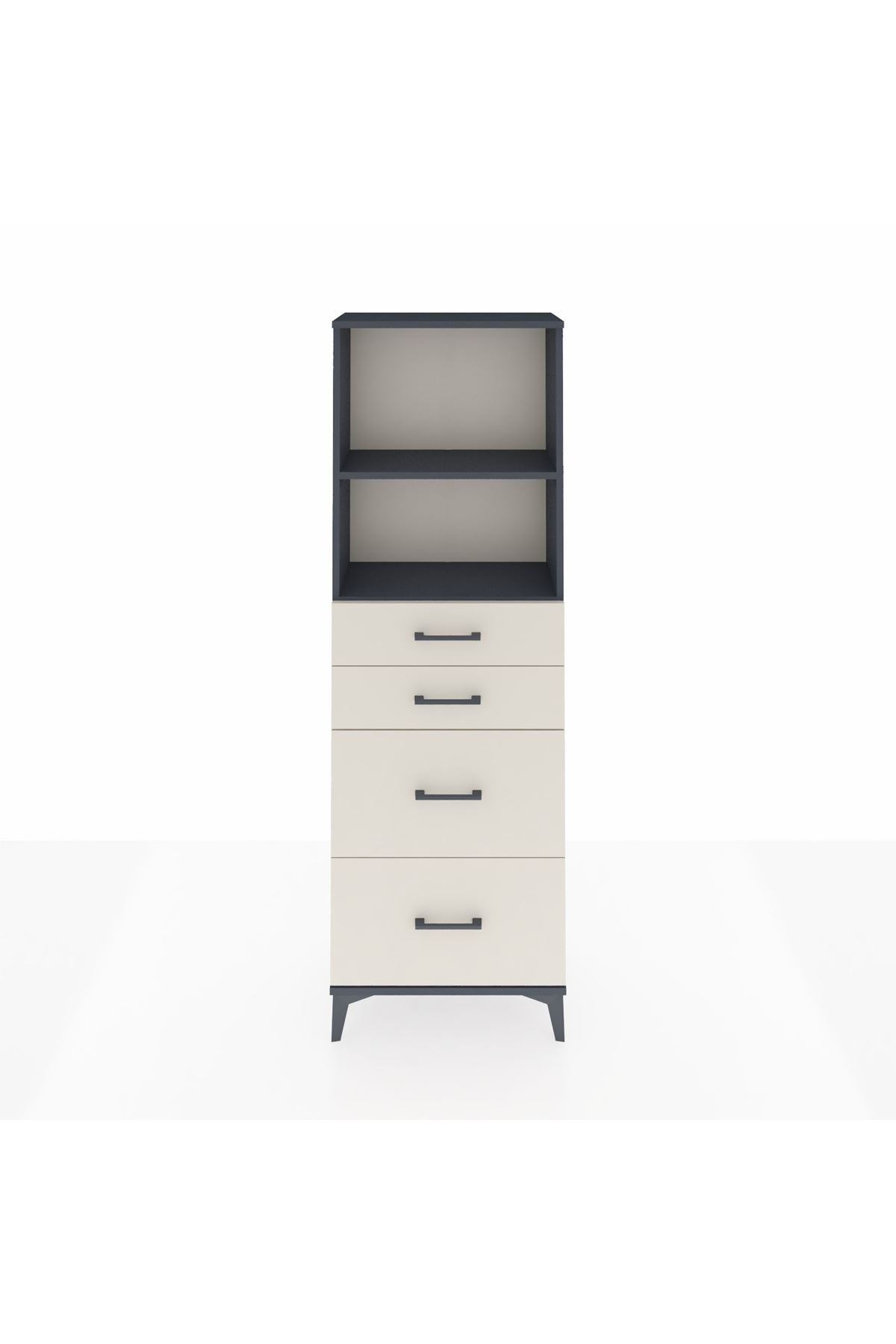 Arges Dolap 2 Raflı 4 Çekmeceli 60x30x182 Antrasit-Aytaşı