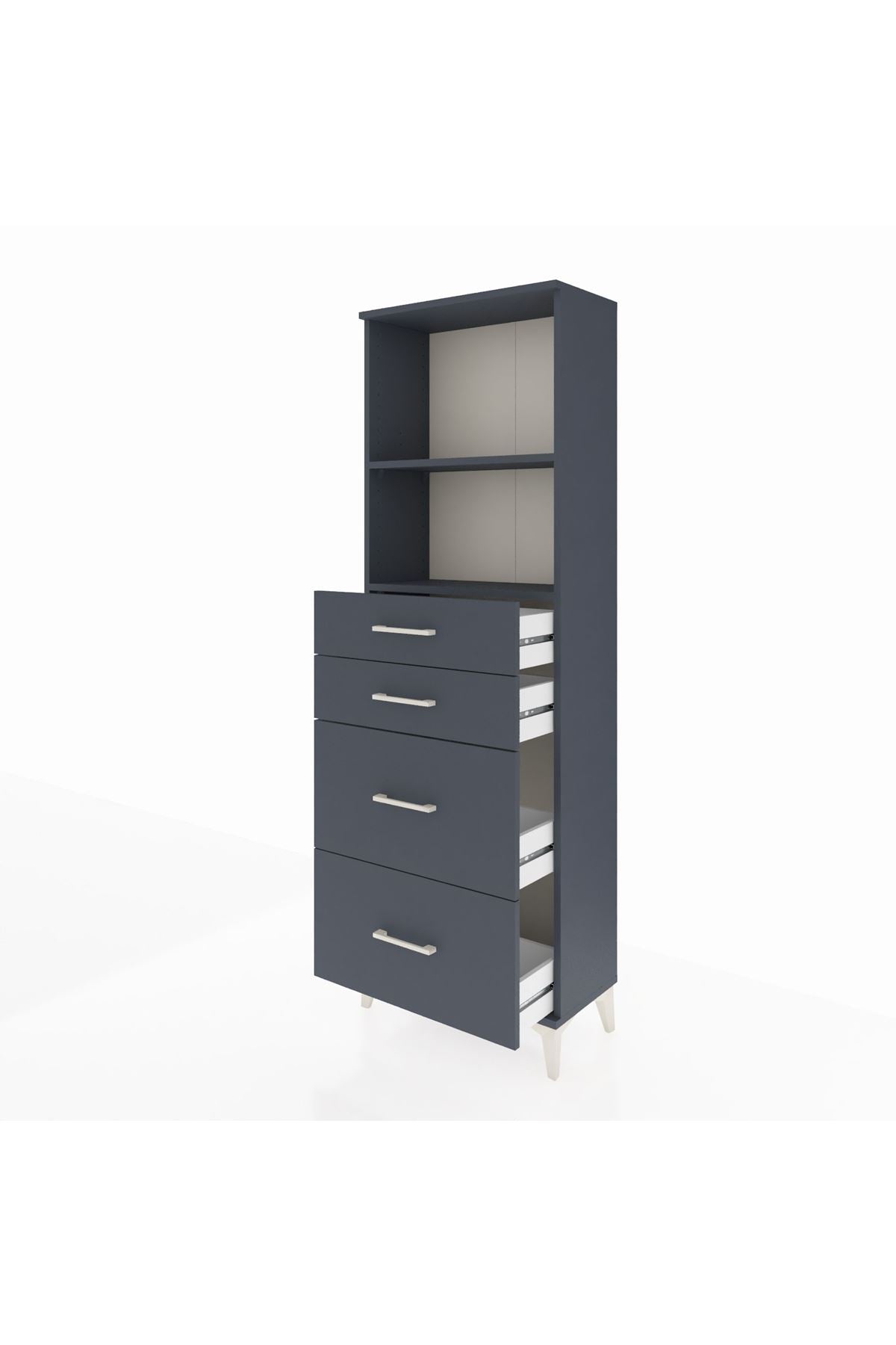 Arges Dolap 2 Raflı 4 Çekmeceli 60x30x182 Antrasit-Antrasit