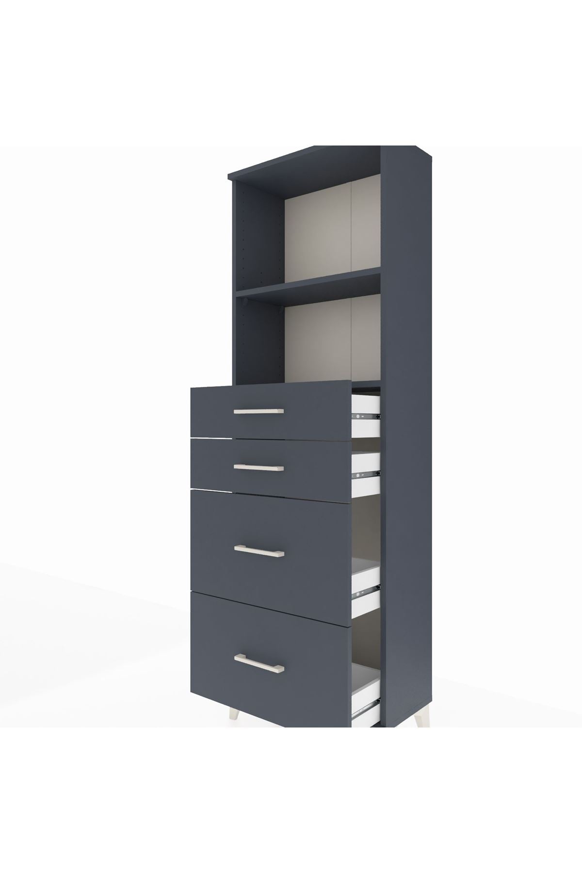 Arges Dolap 2 Raflı 4 Çekmeceli 60x30x182 Antrasit-Antrasit