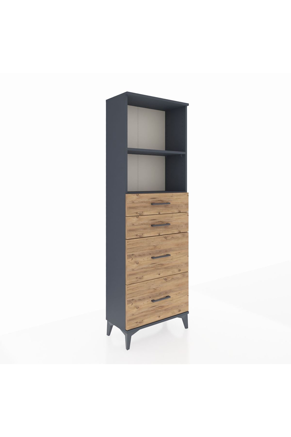 Arges Dolap 2 Raflı 4 Çekmeceli 60x30x182 Antrasit-Çam