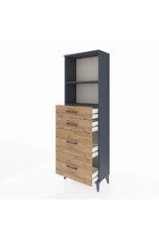 Arges Dolap 2 Raflı 4 Çekmeceli 60x30x182 Antrasit-Çam