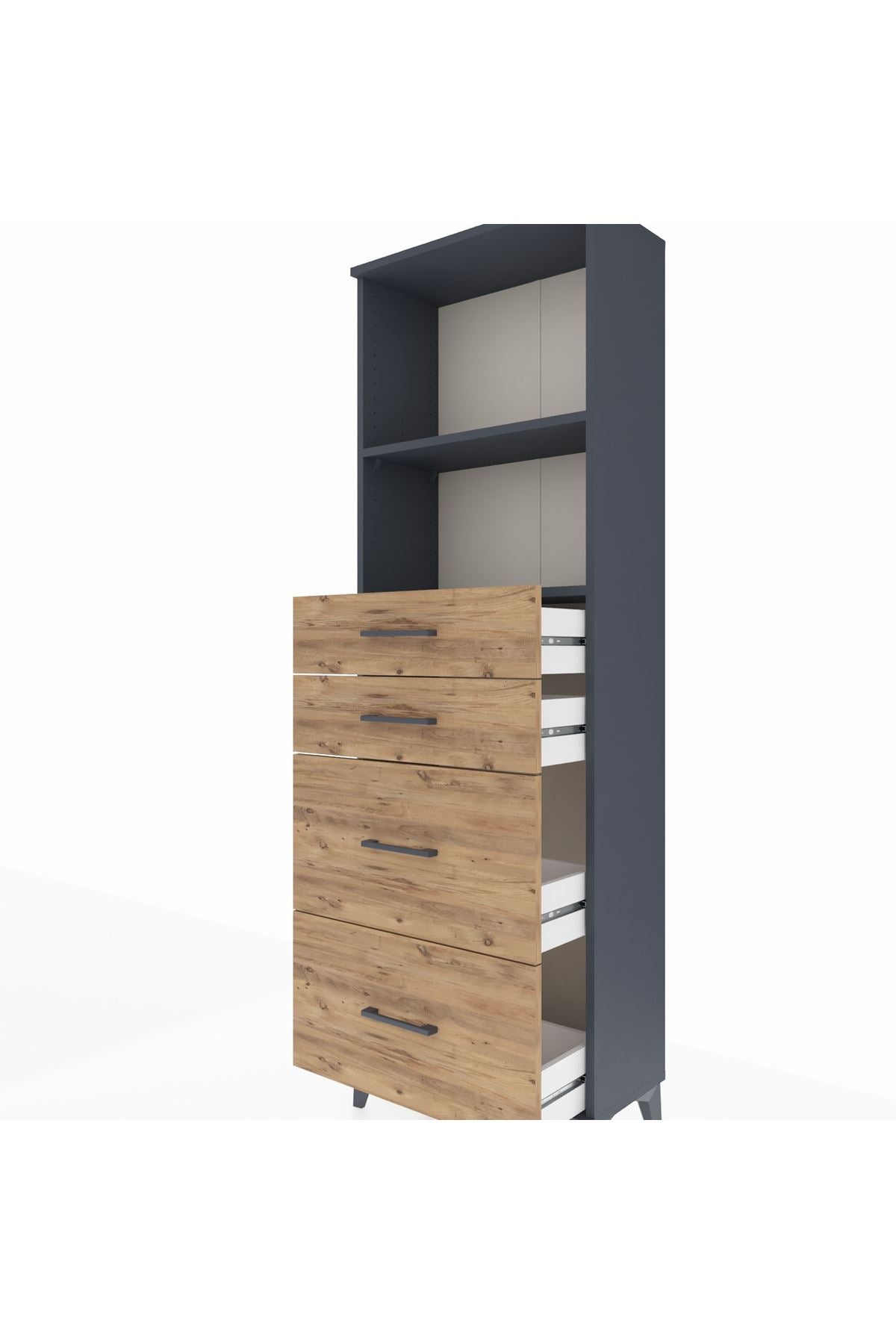 Arges Dolap 2 Raflı 4 Çekmeceli 60x30x182 Antrasit-Çam