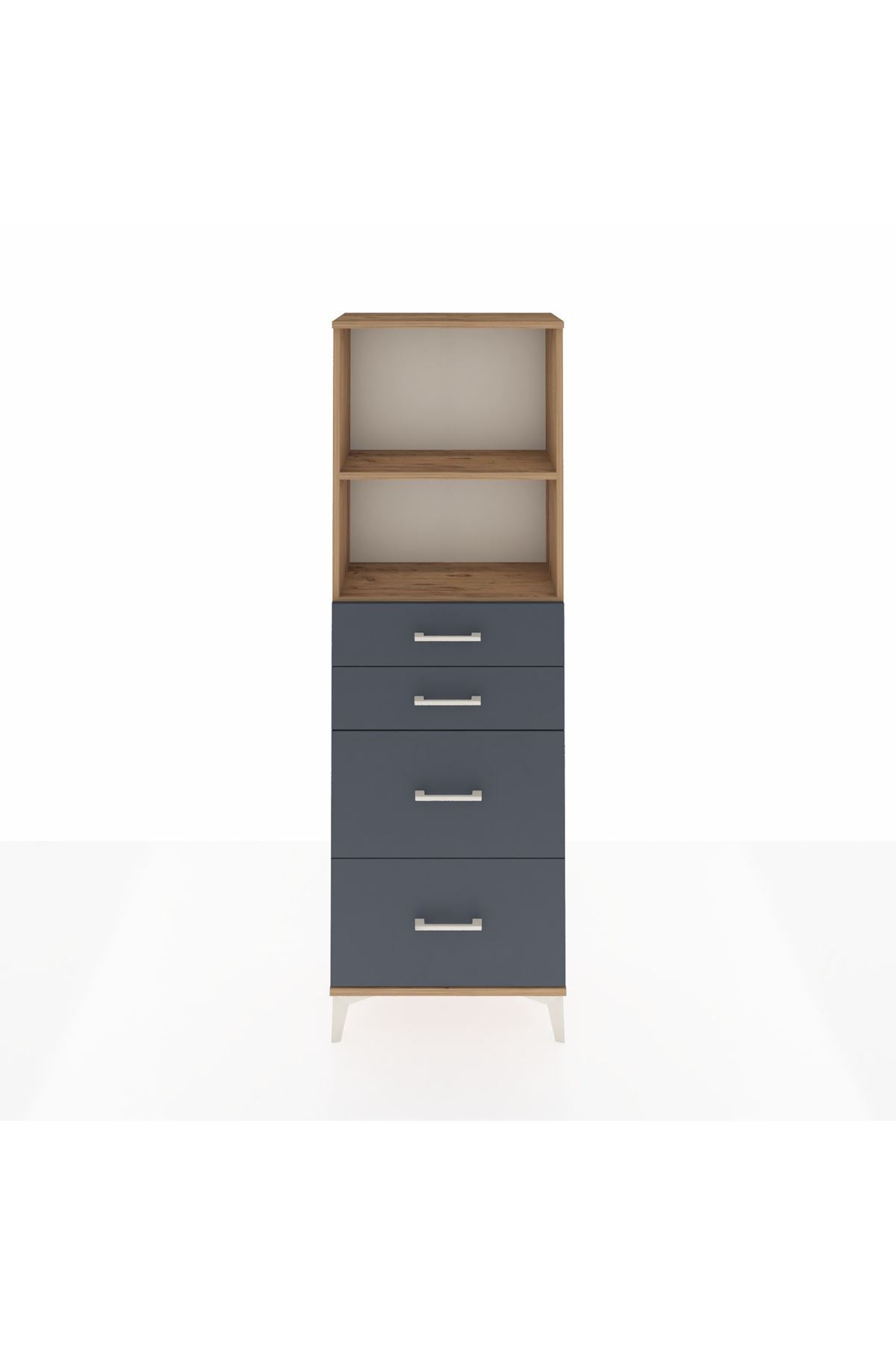 Arges Dolap 2 Raflı 4 Çekmeceli 60x30x182 Çam-Antrasit