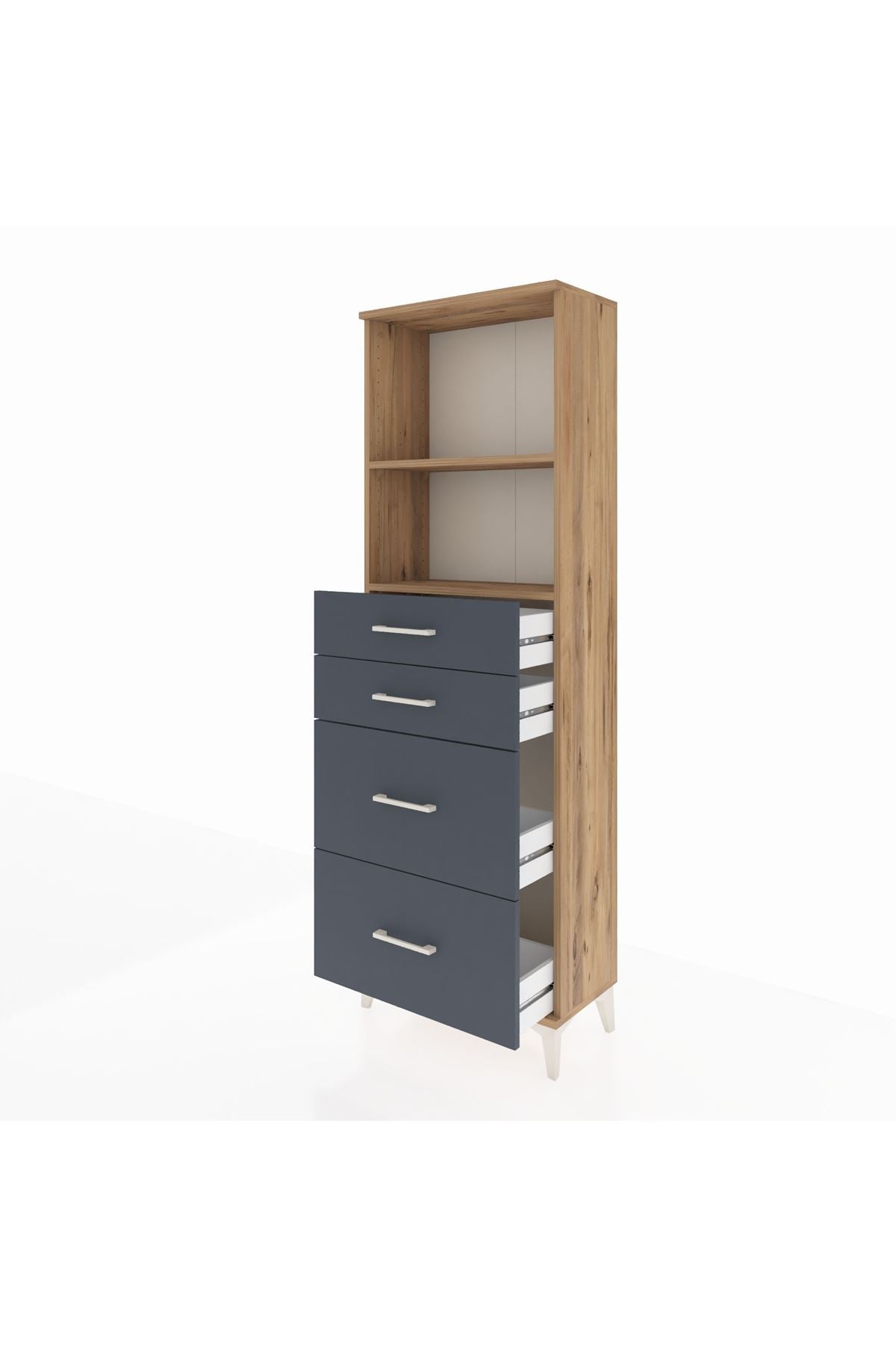 Arges Dolap 2 Raflı 4 Çekmeceli 60x30x182 Çam-Antrasit