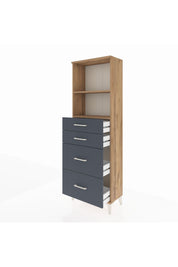 Arges Dolap 2 Raflı 4 Çekmeceli 60x30x182 Çam-Antrasit