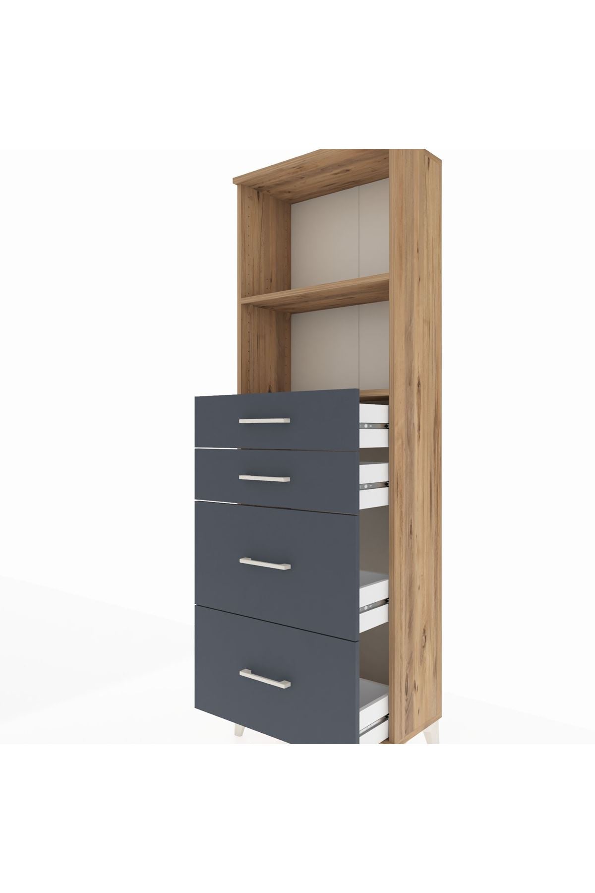 Arges Dolap 2 Raflı 4 Çekmeceli 60x30x182 Çam-Antrasit