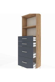 Arges Dolap 2 Raflı 4 Çekmeceli 60x30x182 Çam-Antrasit