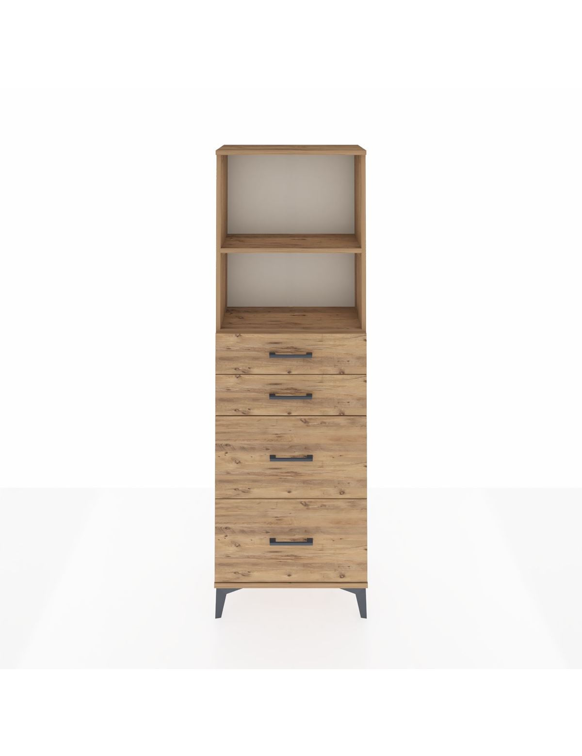 Arges Dolap 2 Raflı 4 Çekmeceli 60x30x182 Çam-Çam