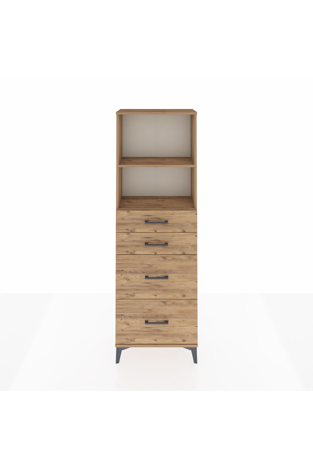 Arges Dolap 2 Raflı 4 Çekmeceli 60x30x182 Çam-Çam