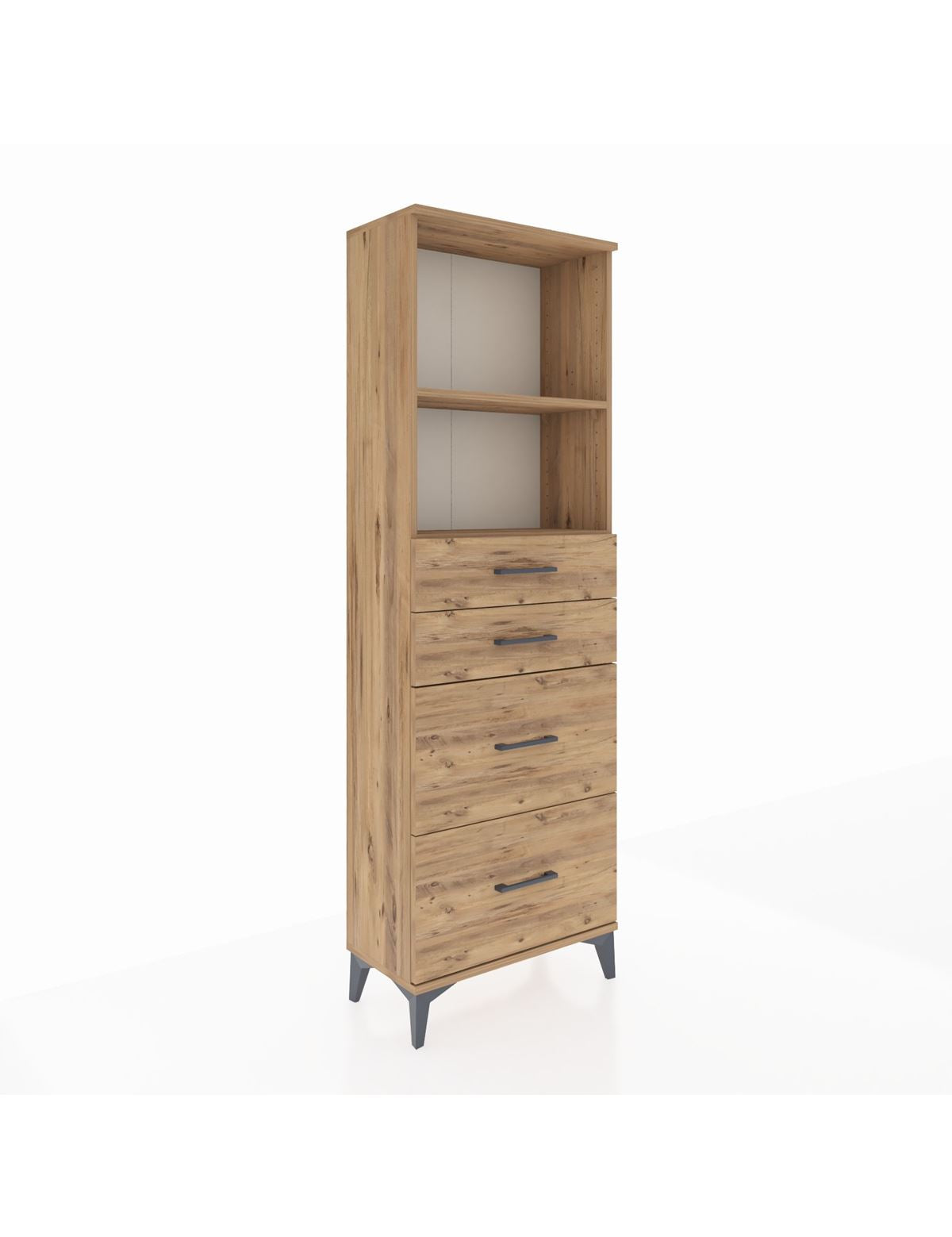 Arges Dolap 2 Raflı 4 Çekmeceli 60x30x182 Çam-Çam