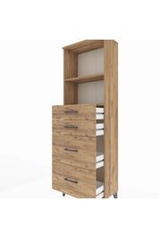 Arges Dolap 2 Raflı 4 Çekmeceli 60x30x182 Çam-Çam