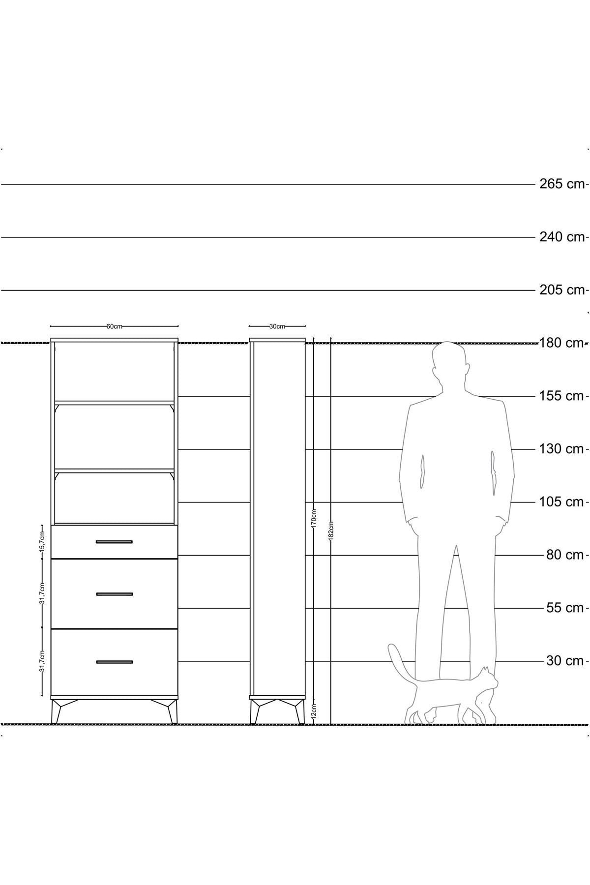 Arges Dolap 3 Raflı 3 Çekmeceli 60x30x182 Aytaşı-Çam