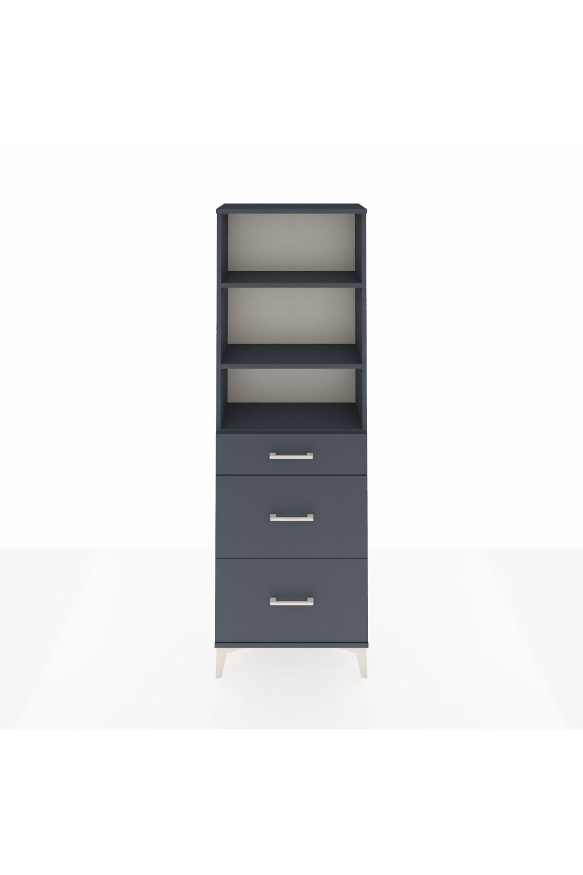 Arges Dolap 3 Raflı 3 Çekmeceli 60x30x182 Antrasit-Antrasit