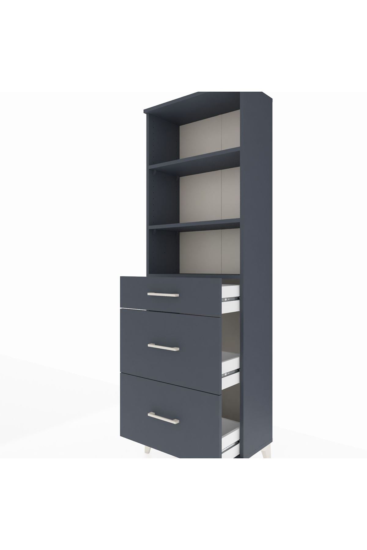 Arges Dolap 3 Raflı 3 Çekmeceli 60x30x182 Antrasit-Antrasit