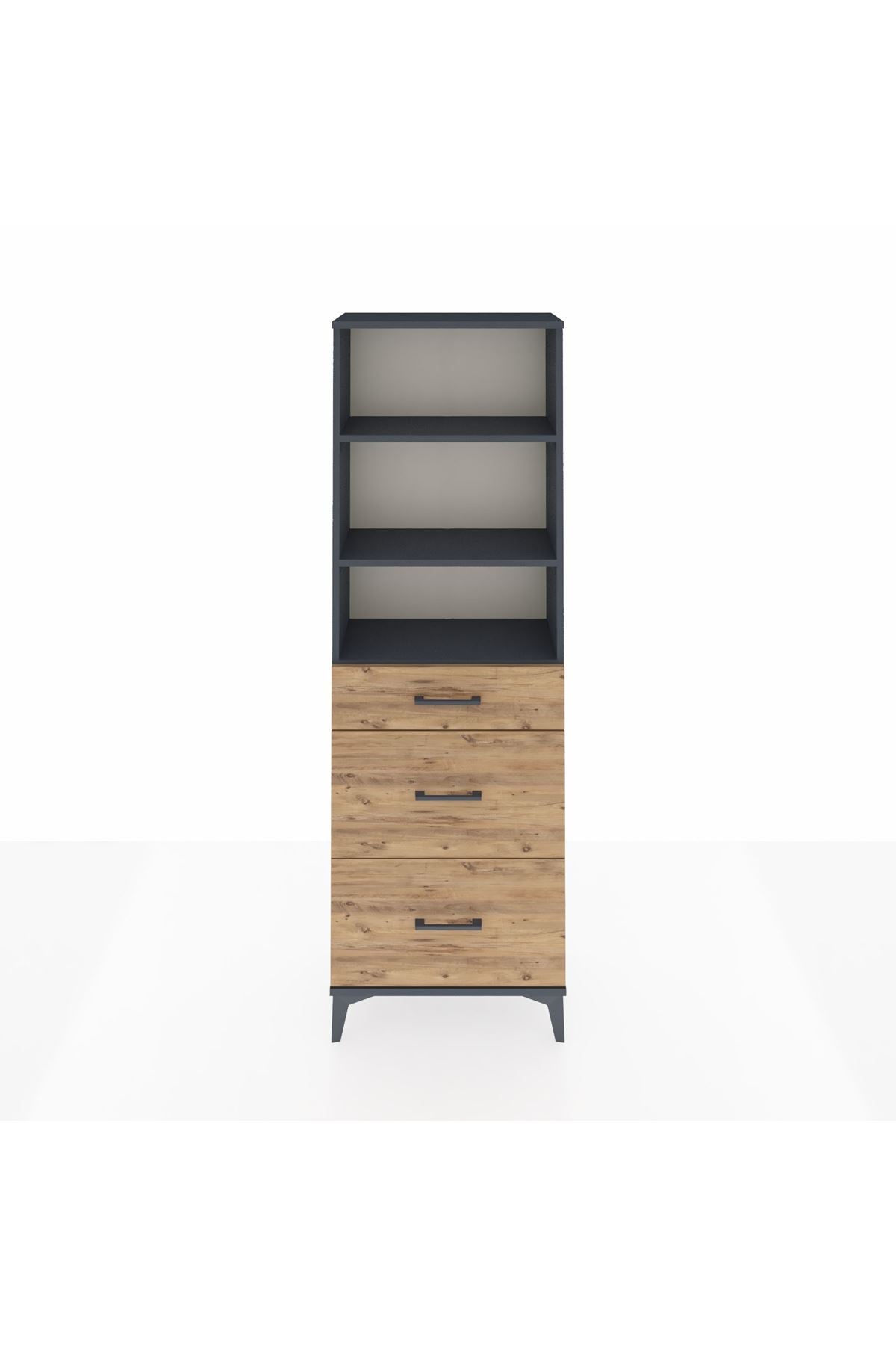 Arges Dolap 3 Raflı 3 Çekmeceli 60x30x182 Antrasit-Çam