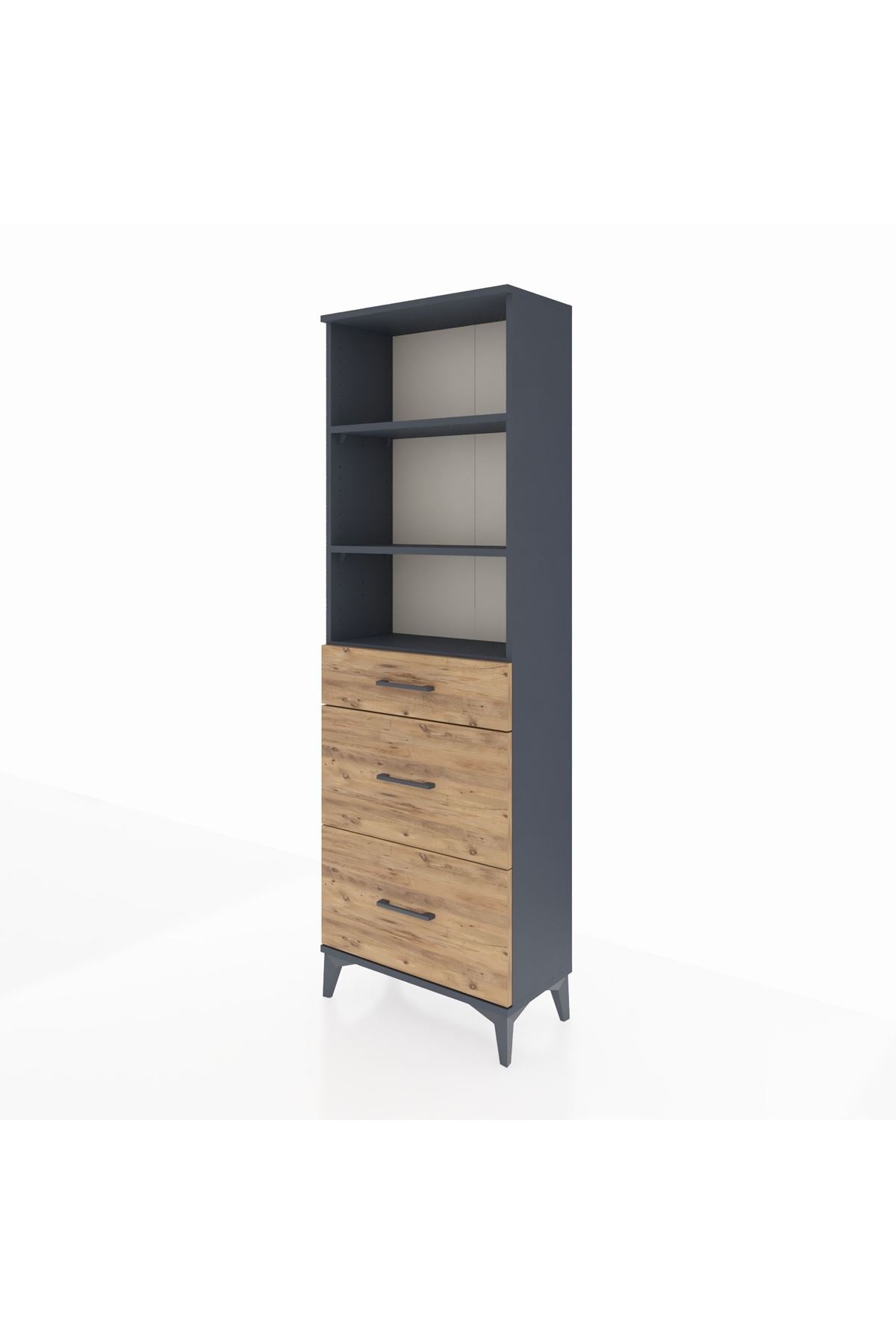 Arges Dolap 3 Raflı 3 Çekmeceli 60x30x182 Antrasit-Çam