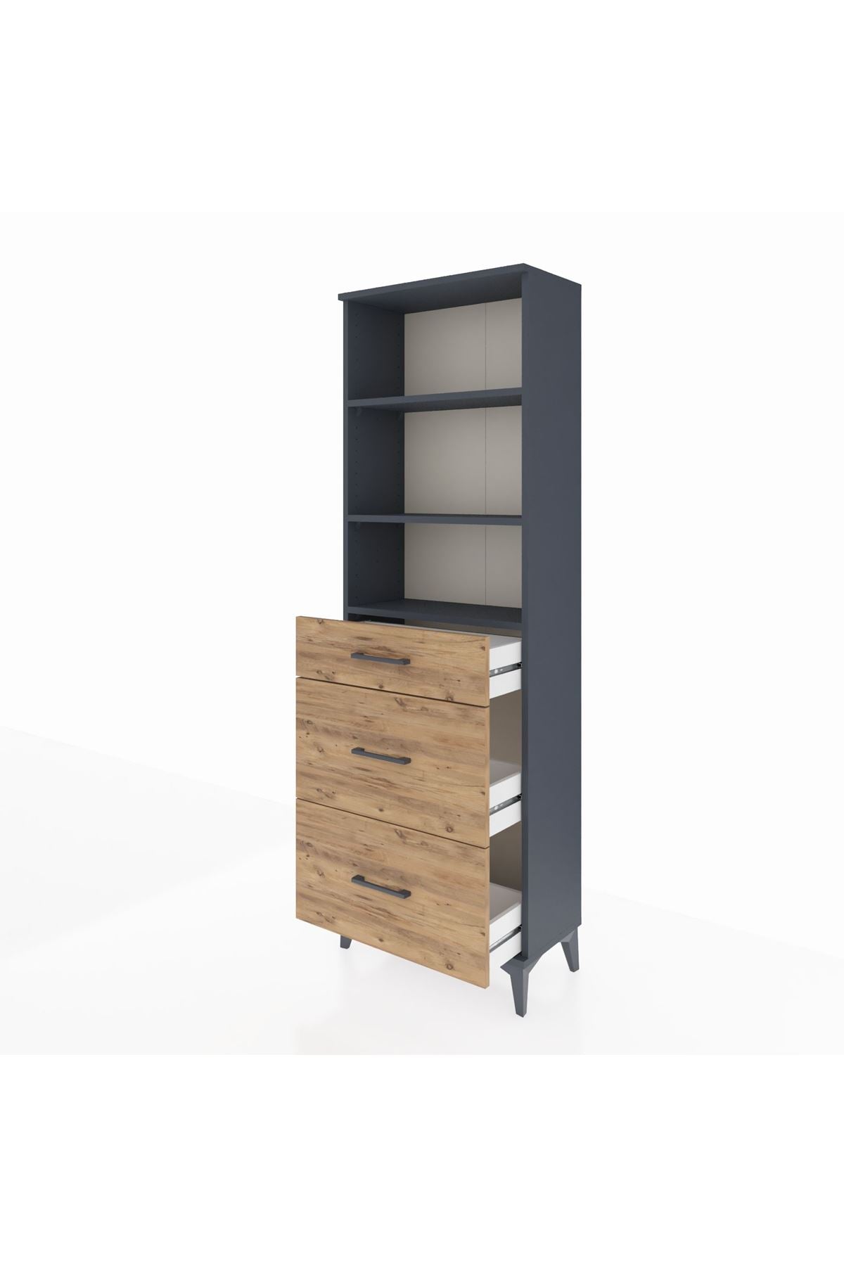 Arges Dolap 3 Raflı 3 Çekmeceli 60x30x182 Antrasit-Çam