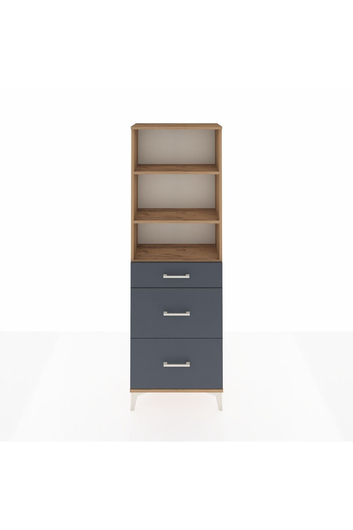 Arges Dolap 3 Raflı 3 Çekmeceli 60x30x182 Çam-Antrasit