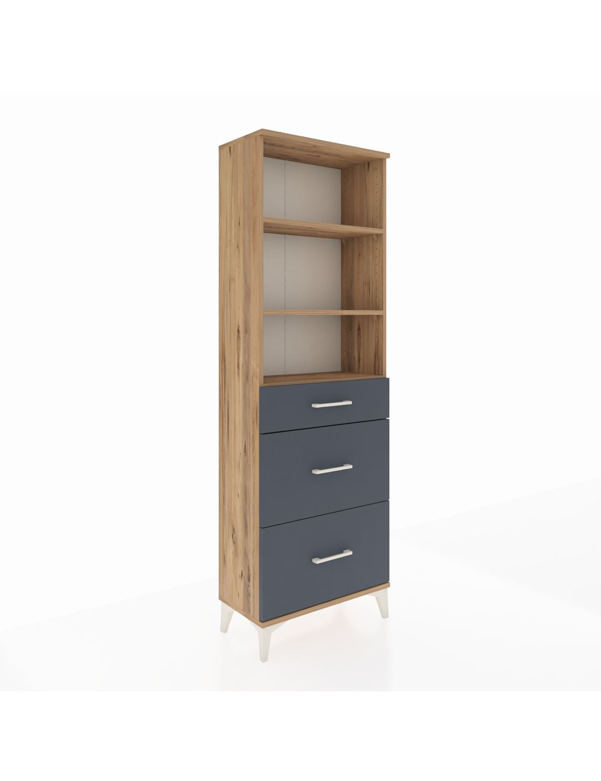 Arges Dolap 3 Raflı 3 Çekmeceli 60x30x182 Çam-Antrasit